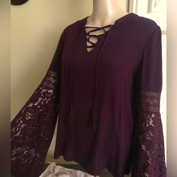 Knox Rose Tops - Knox Rose lace burgundy blouse tassel size small